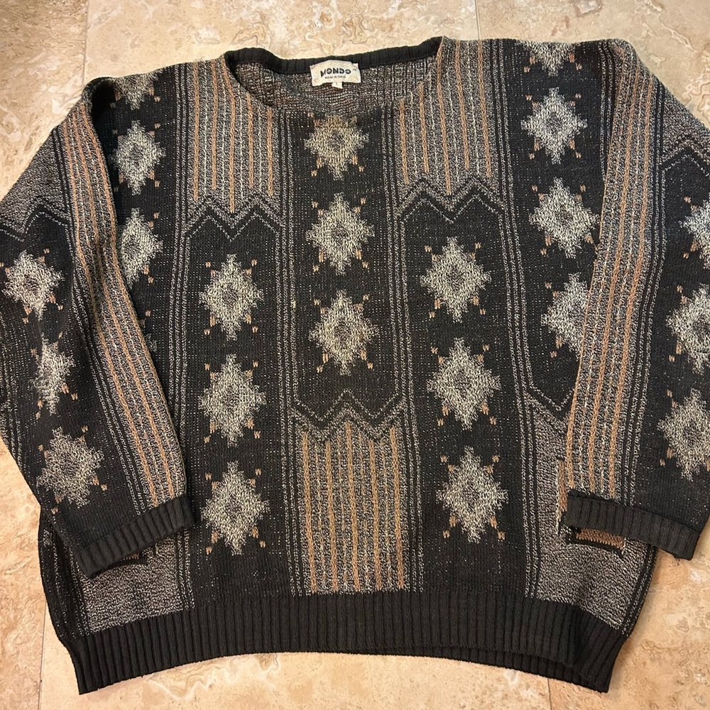 Black and Gray Patterned Crewneck Sweater made in Italy Mondo